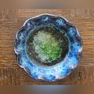 Handcrafted Blue and Green Small Decorative Bowl 3.5" Diameter